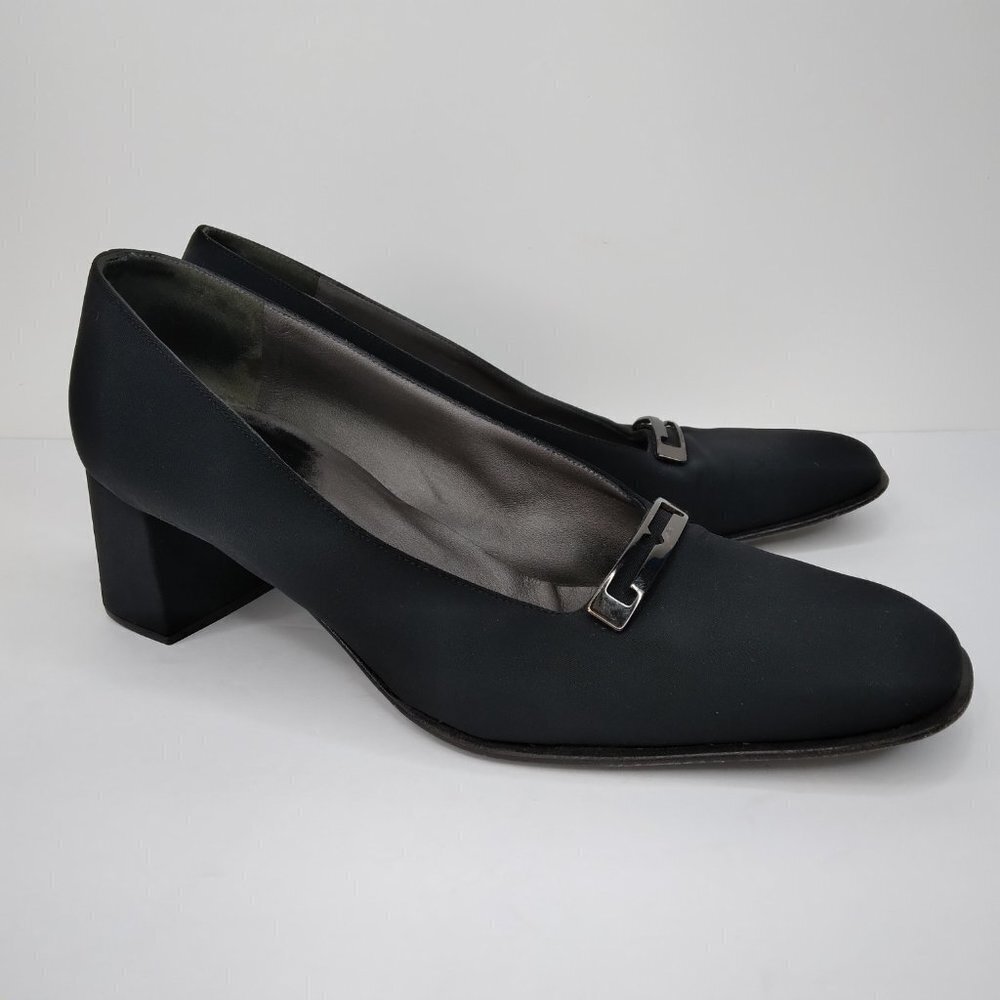 Bruno Magli Black Block Heel Fabric Slip On Pumps Size 10B